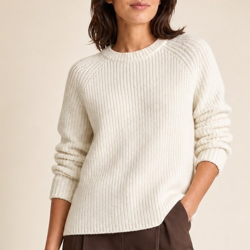 Quince Fisherman Crew Sweater Organic Cotton Cozy Travel Ivory Medium NWT FLAW